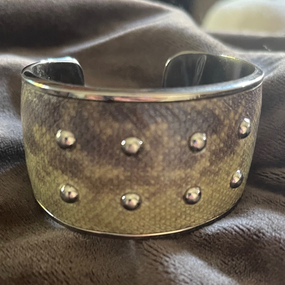 Tod's Embossed Leather Studded Cuff Bracelet